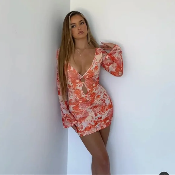 Tiger Mist | Dresses | Floral Flare Sleeve Orange Mini Dress Tiger Mist |  Poshmark